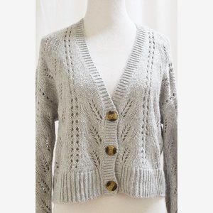 American Eagle Women's Size S Cropped Gray Openwork Cargigan Sweater Top